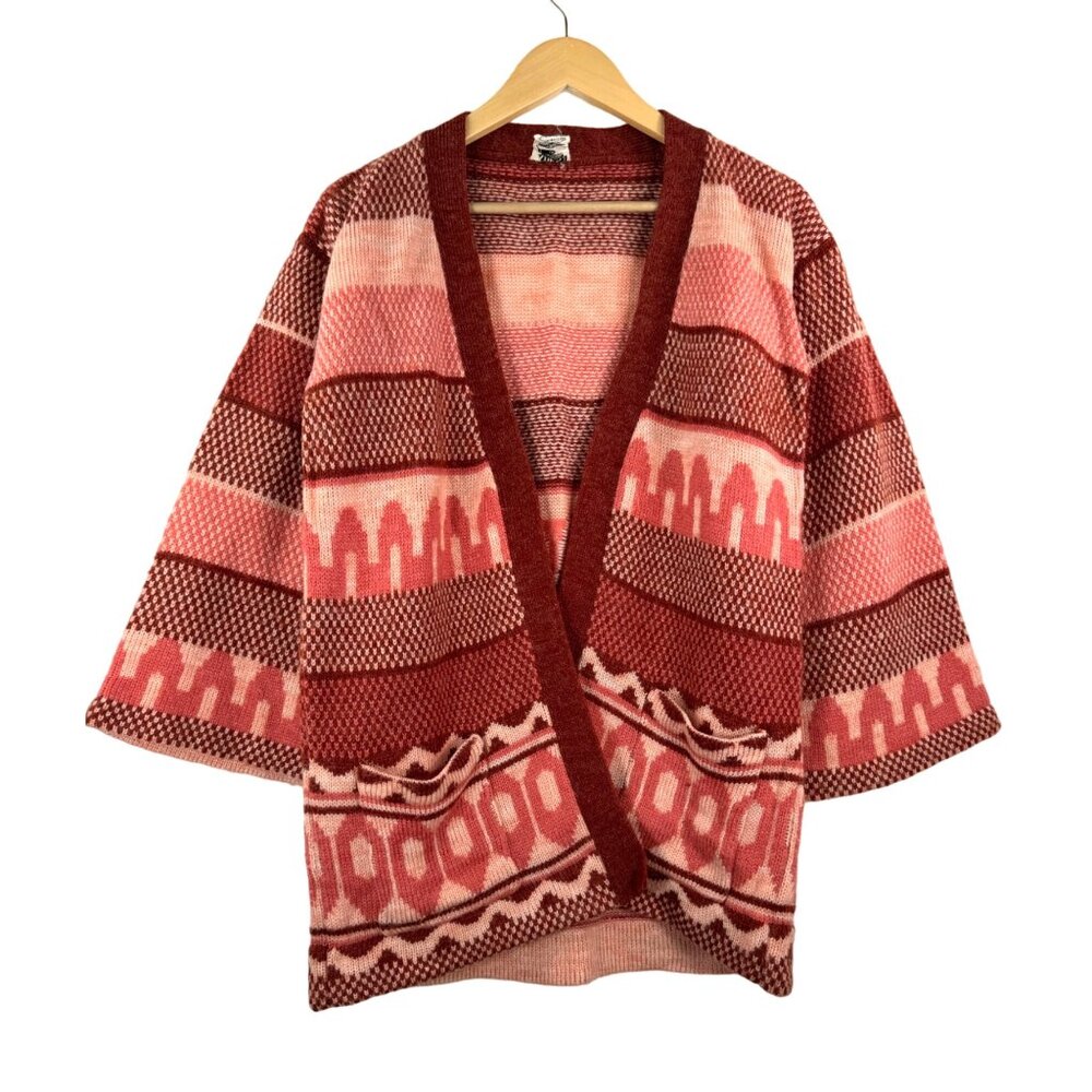 VTG ADES of California Aztec print kimono sleeve cardigan maroon sz M‎
